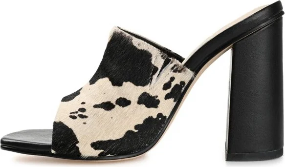 Journee Signature Women's Genuine Leather Deena Slip On Block Heel Open Square Toe Sandals Black - Image 4