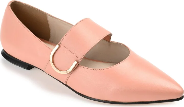 Journee Signature Womens Genuine Leather Emerence Loafer Pointed Toe Slip On Flats