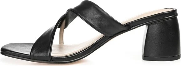 Journee Signature Women's Genuine Leather Jossette Slip On Block Heel Open Square Toe Sandals Brown - Image 2