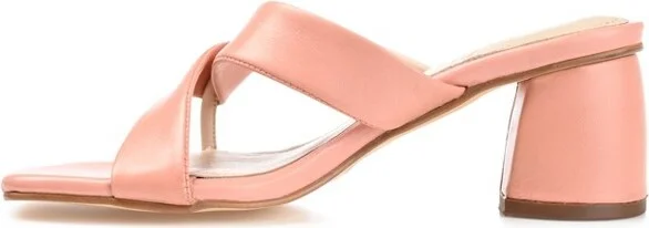Journee Signature Women's Genuine Leather Jossette Slip On Block Heel Open Square Toe Sandals Brown - Image 3