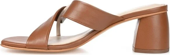 Journee Signature Women's Genuine Leather Jossette Slip On Block Heel Open Square Toe Sandals Brown - Image 4