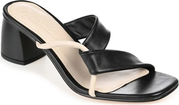 Journee Signature Women's Genuine Leather Jossette Slip On Block Heel Open Square Toe Sandals Brown