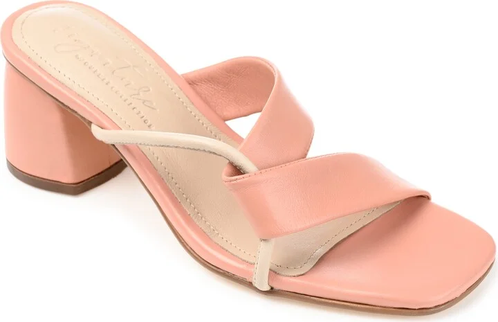 Journee Signature Womens Genuine Leather Jossette Slip On Block Heel Open Square Toe Sandals