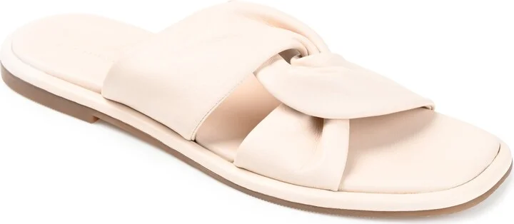 Journee Signature Womens Genuine Leather Kanndice Slip On Slide Sandals
