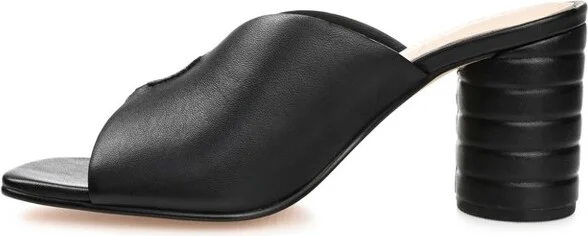 Journee Signature Women's Genuine Leather Karah Slip On Block Heel Open Square Toe Sandals Brown - Image 2
