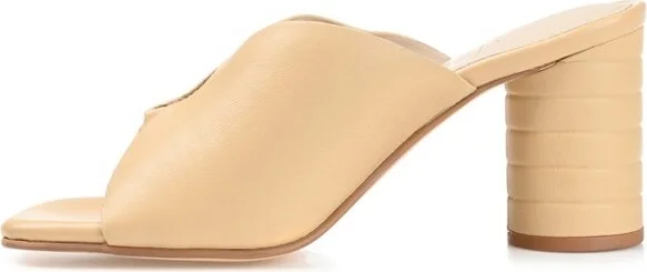 Journee Signature Women's Genuine Leather Karah Slip On Block Heel Open Square Toe Sandals Brown - Image 3