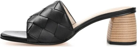 Journee Signature Women's Genuine Leather Kellee Slip On Stacked Heel Open Square Toe Sandals Bone - Image 2