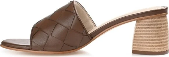 Journee Signature Women's Genuine Leather Kellee Slip On Stacked Heel Open Square Toe Sandals Bone - Image 4