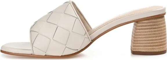Journee Signature Women's Genuine Leather Kellee Slip On Stacked Heel Open Square Toe Sandals Bone - Image 6