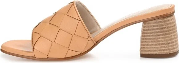 Journee Signature Women's Genuine Leather Kellee Slip On Stacked Heel Open Square Toe Sandals Bone - Image 10