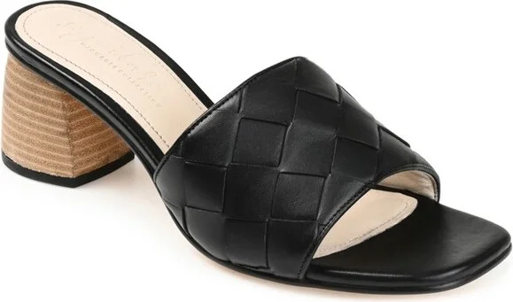 Journee Signature Women's Genuine Leather Kellee Slip On Stacked Heel Open Square Toe Sandals Bone