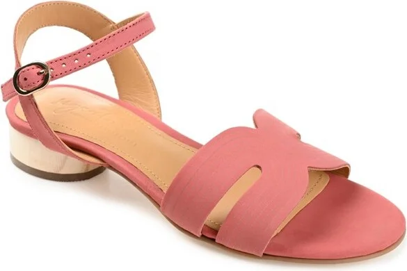 Journee Signature Women's Genuine Leather Starlee Buckle Ankle Strap Sandals Rose