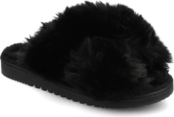 Journee Women' Skylah Soft Pluh Open Toe Cricro Strap Cuhioned Slipper, Black S(5-6)