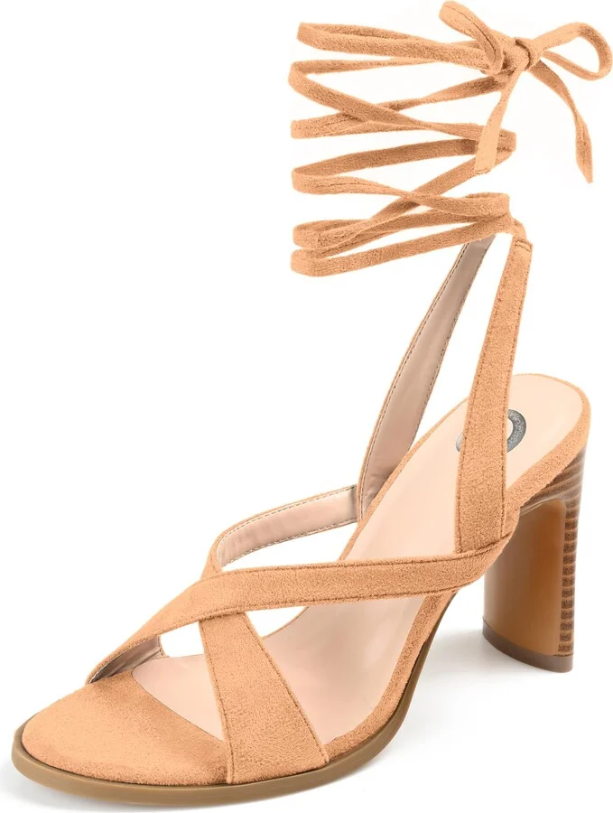 Journee Womens Adalee Ankle Wrap Stacked Heel Sandals