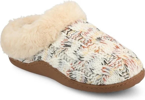 Journee Women's Adiah Soft Cable Knit Round Toe Clog Slippers, Beige XL(11-12)