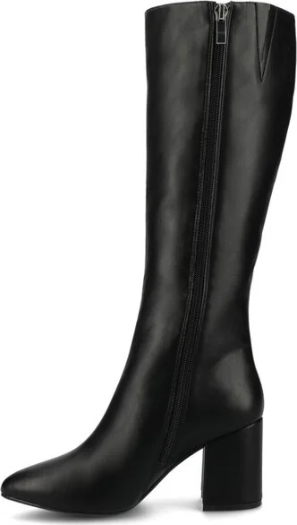 Journee Women's Ameylia Covered Block Heel Pointed Toe Boots, Black PU - Image 2