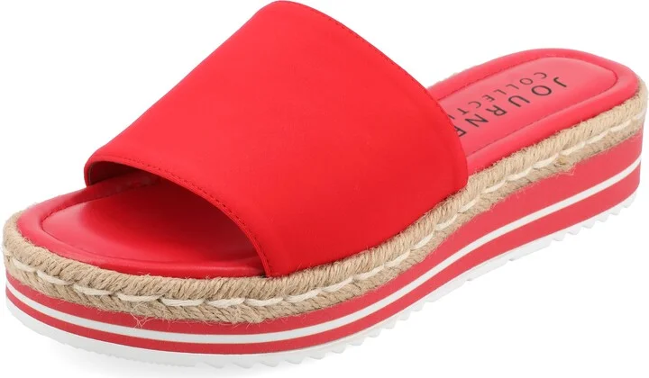 Journee Womens Braided Espadrille Wedge Heel Open Round Toe Slip On Neoprene Rosey Platform Slide Sandal Red