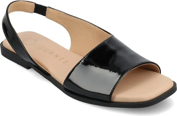 Journee Women's Brinsley Medium and Wide Width Flat Sandals, Black PU
