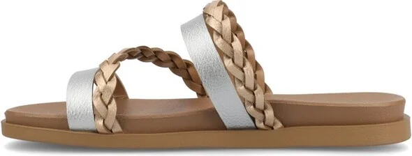 Journee Women's Colette Medium and Wide Width Flat Sandals, Silver - Image 2