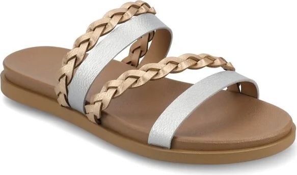 Journee Women's Colette Medium and Wide Width Flat Sandals, Silver