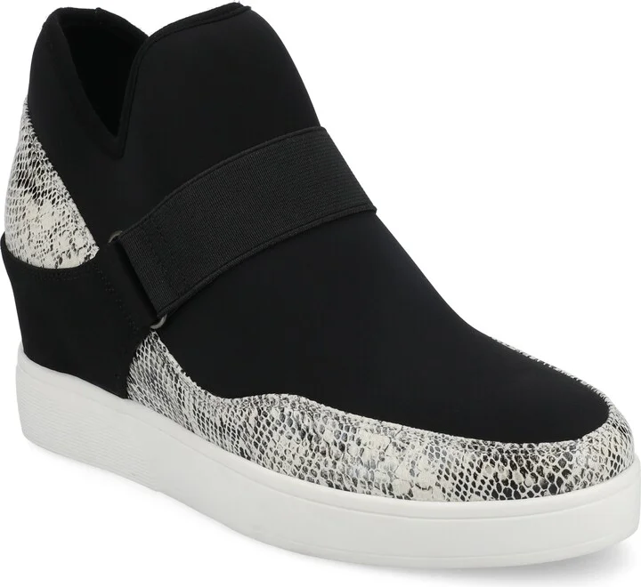 Journee Womens Damari High Top Stretch Wedge Sneaker