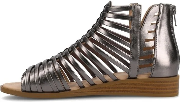 Journee Women's Delilah Medium and Wide Width Sliver Wedge Sandals, Champagne 10W - Image 3