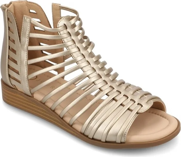 Journee Women's Delilah Medium and Wide Width Sliver Wedge Sandals, Champagne 10W