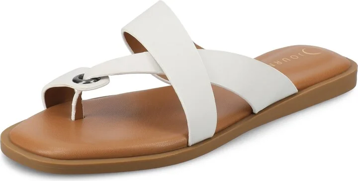 Journee Womens Flat Sandal Slide On Sandal Cushioned Footbed Prizzie Slide on sandal Flat Sole Bone 8 Medium WOMENS US