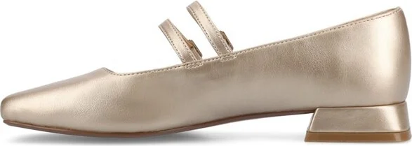 Journee Women's Gredah Medium and Wide Width Mary Jane Dress Flats, Silver 7W - Image 5