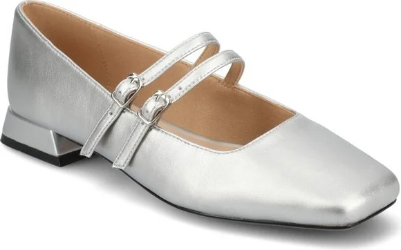 Journee Women's Gredah Medium and Wide Width Mary Jane Dress Flats, Silver 7W