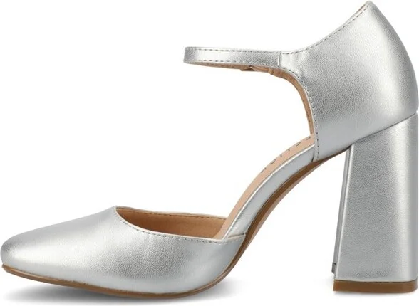Journee Women's Hesster Mary Jane Mid Block Heel Square Toe Pumps, Silver - Image 2