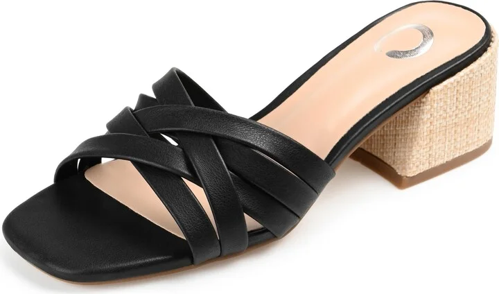 Journee Womens Moree Open Square Toe Block Heel Sandals Black