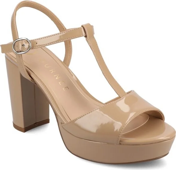 Journee Women's Nalie Platform Dress Sandals, Patent/Nude