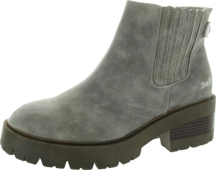 Joy Womens Lugged Sole Faux Leather Chelsea Boots