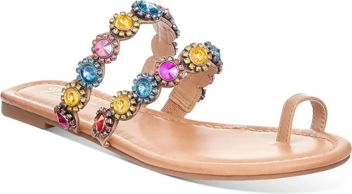 Joya Womens Faux Leather Rhinestone Thong Sandals