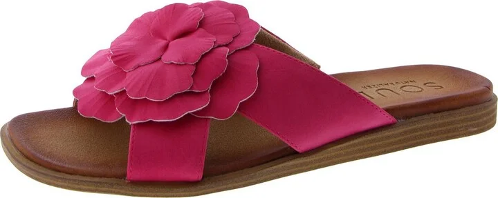 Joyful Womens Faux Leather Flower Slide Sandals