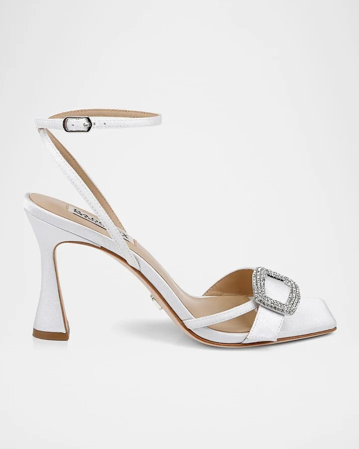 Judith Crystal Buckle Silk Ankle-Strap Sandals