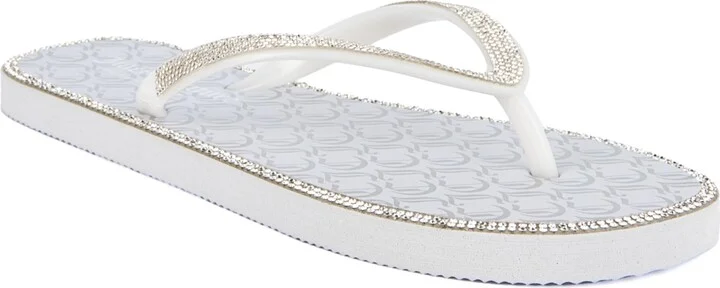Juicy Couture Women's Surprise 2 Embellished Flip Flop Sandals - White/Silver