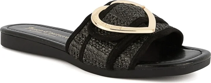 Juicy Couture Women's Zapphire Heart Buckle Slide Flat Sandals