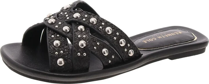 Jula Womens Raffia Criss-Cross Slide Sandals