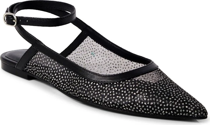 Jules Glitter Mesh Pointed Toe Ankle Strap Flat