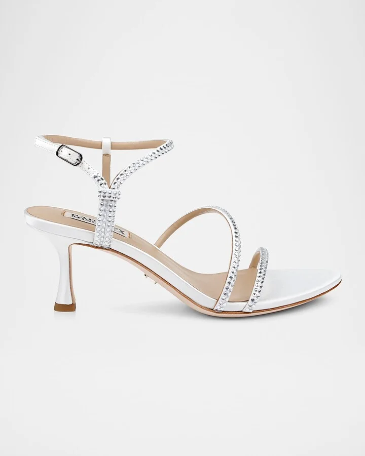 Julianna Silk Crystal Strappy Kitten-Heel Sandals