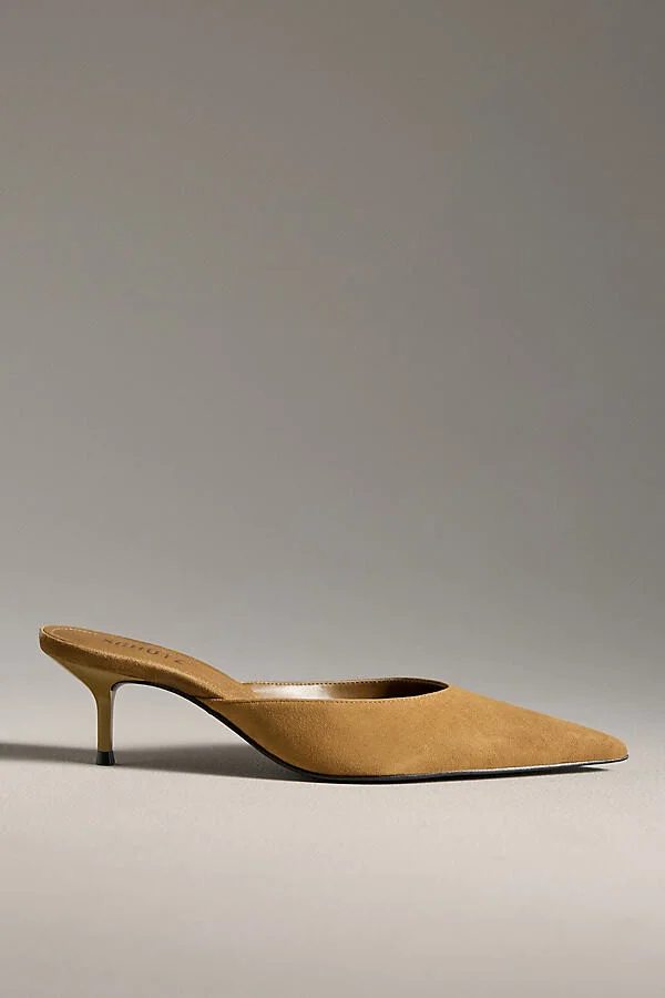Julie Suede Pointed-Toe Kitten-Heel Mules