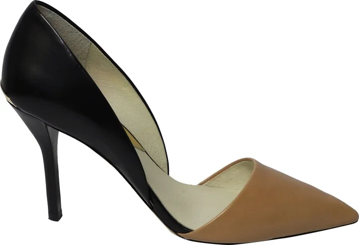 Julieta Two Tone D'Orsay Pumps in Brown and Black Leather