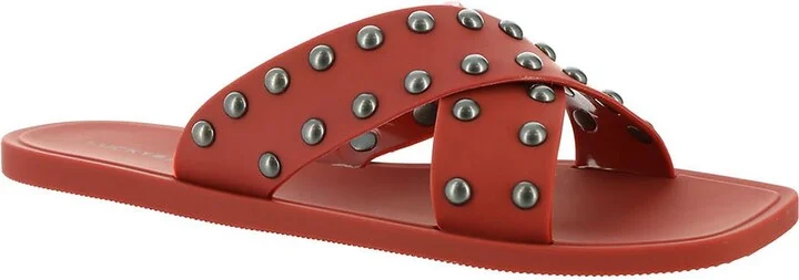 Julina Womens Studded Criss Cross Slide Sandals