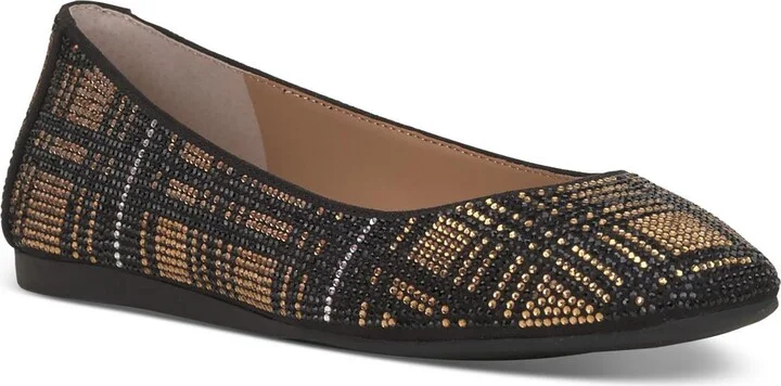JUNEY 4 Womens Rhinestones Square toe Ballet Flats
