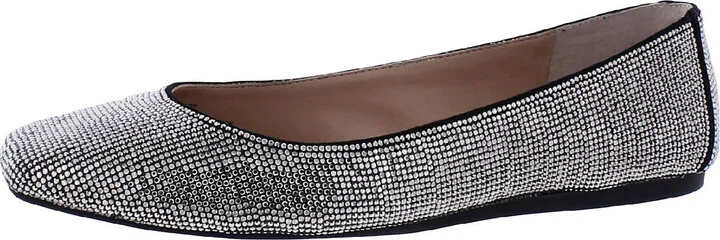 Juney Womens Rhinestone Square Toe Ballet Flats
