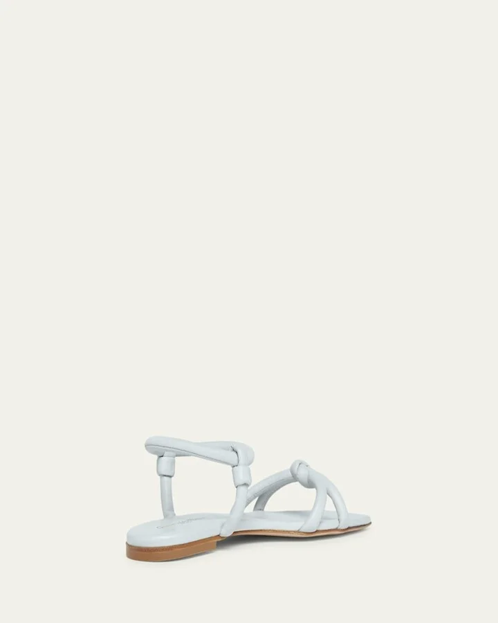 Juno Knotted Leather Flat Sandals - Image 11
