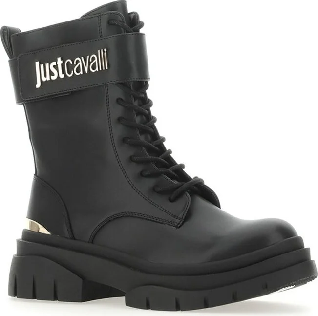 Just Cavalli Logo Plaque Lace-Up Ankle Boots