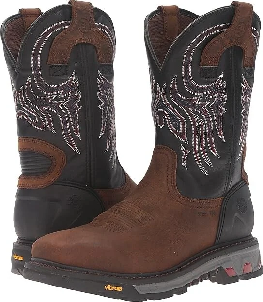 Justin Tanker Steel Toe Cowboy Boots Reddish Tan Waxy Milled Buffalo/Black Onyx : 15 D - Medium, Leather